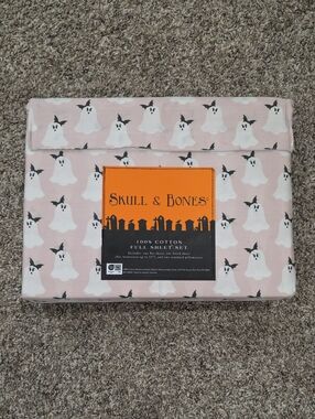 NEW Skull & Bones Pink Ghost Cotton Full Sheet Set